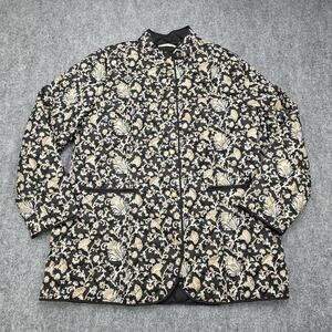 Soft Surroundings Jacket Womens Large Black Floral Quilted Coat Lightweight